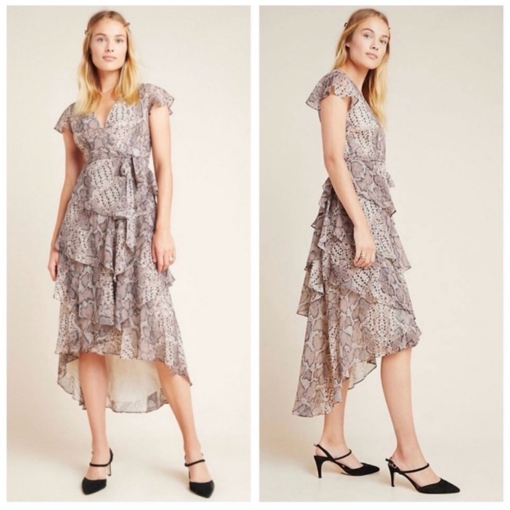 Hutch Serpentine Wrap Elegant Snake Print Ruffle Dress NWT Size 1X